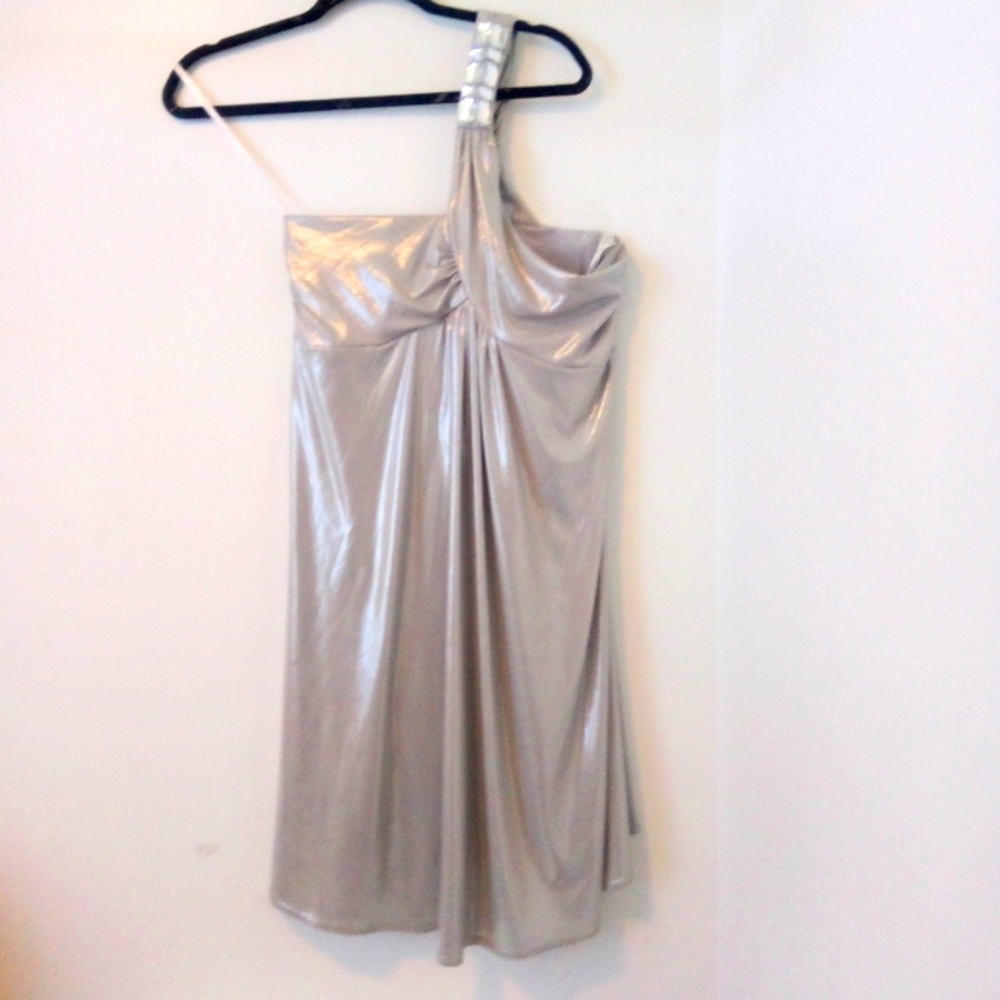 Jessica McClintock size 10 silver one shoulder rhinestone cocktail dress - Picture 1 of 6